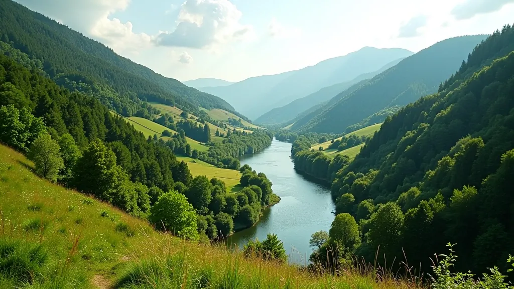 Výhled do údolí Dyje, skalní výchozy, lesní krajina